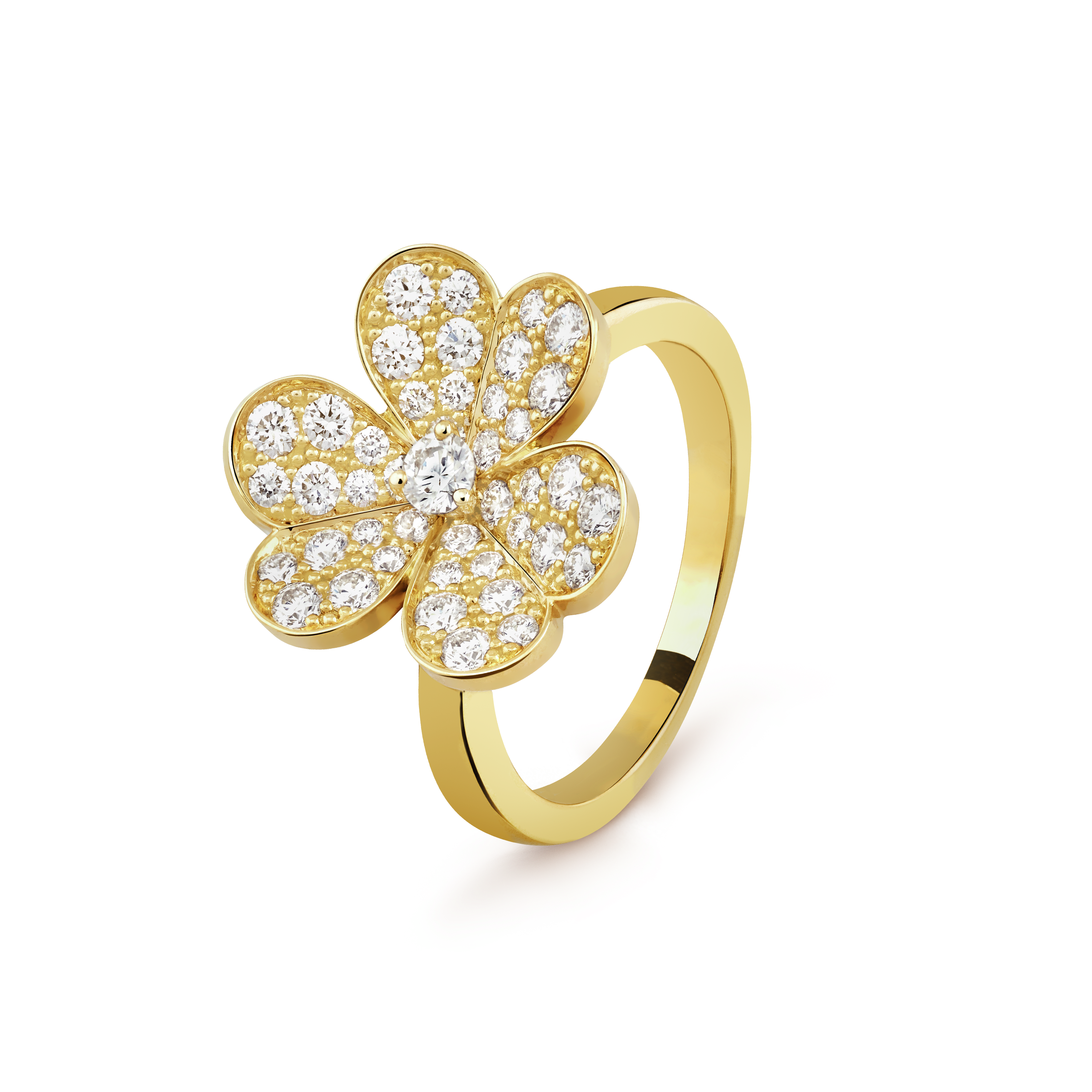 Frivole ring, 1 flower, small model  yellow gold, Diamond