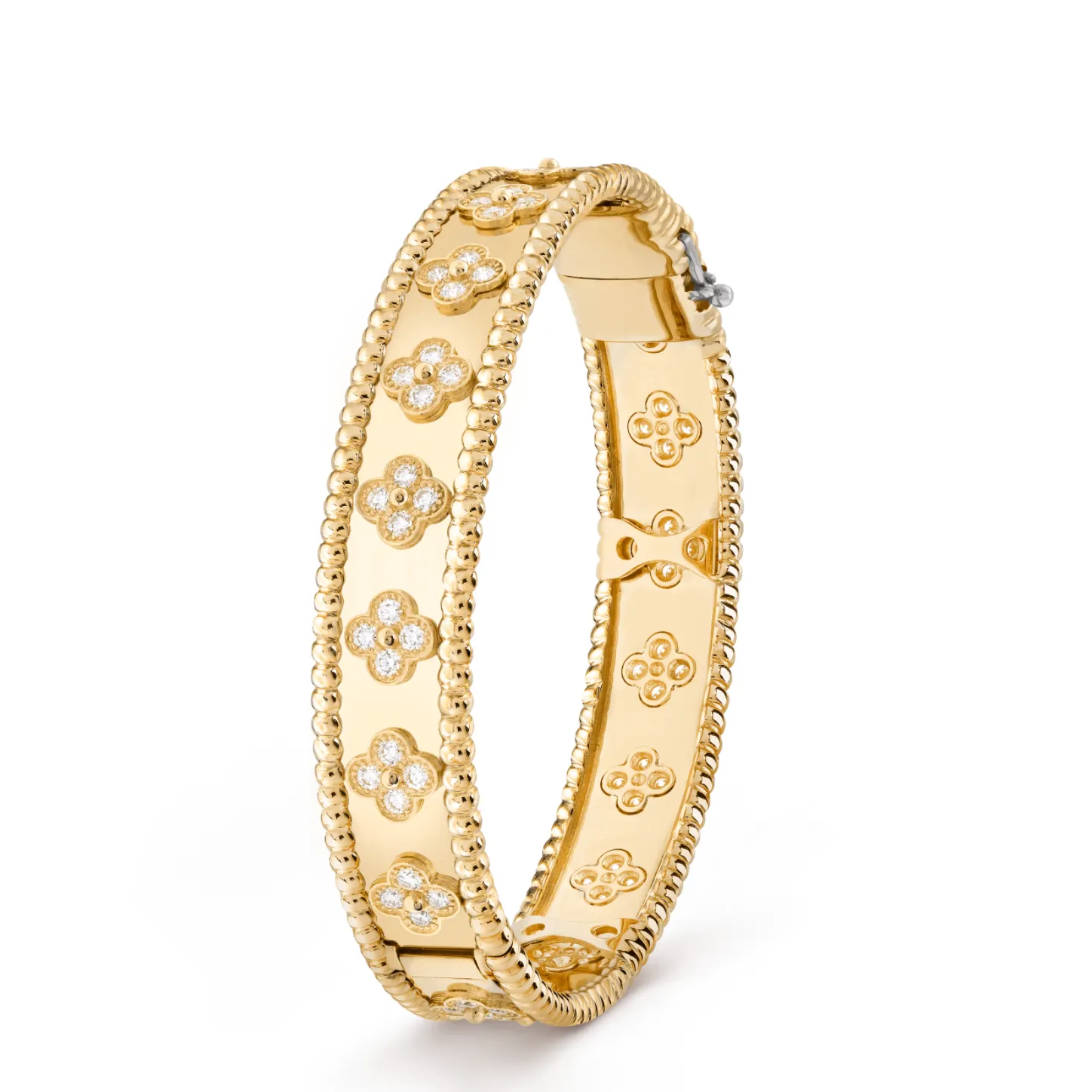 Perlée clovers bracelet, small model Yellow gold, Diamond
