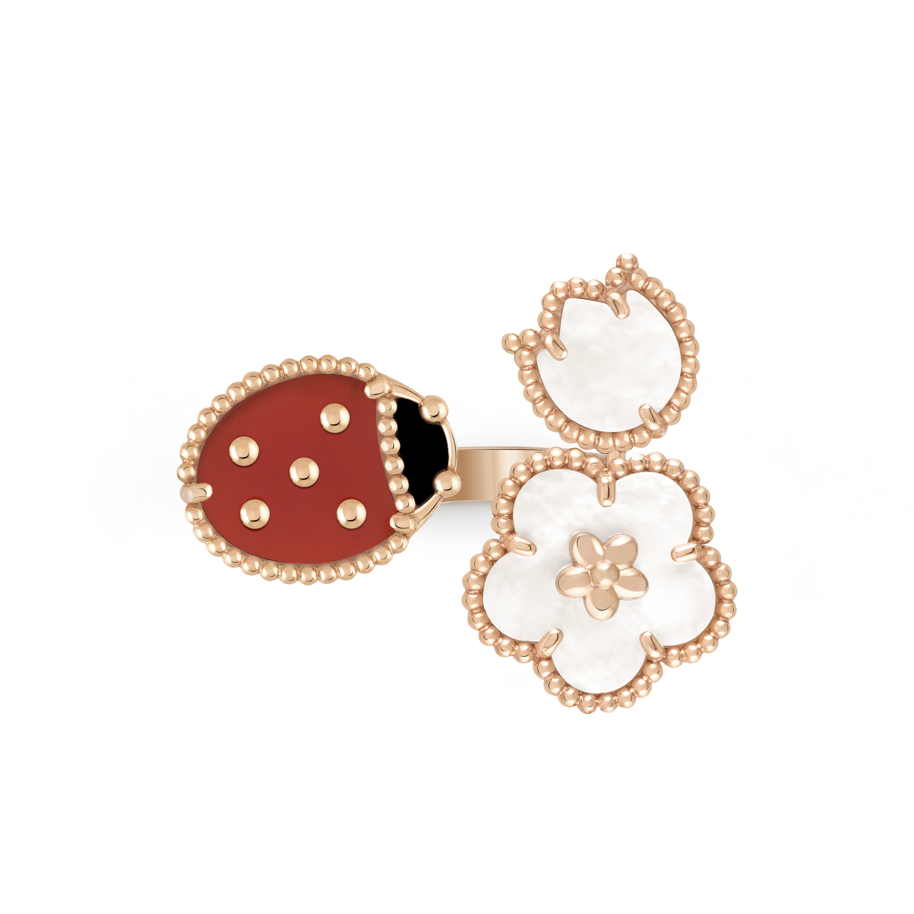Lucky Spring Finger Ring  rose gold, mother-of-pearl, carnelian, onyx
