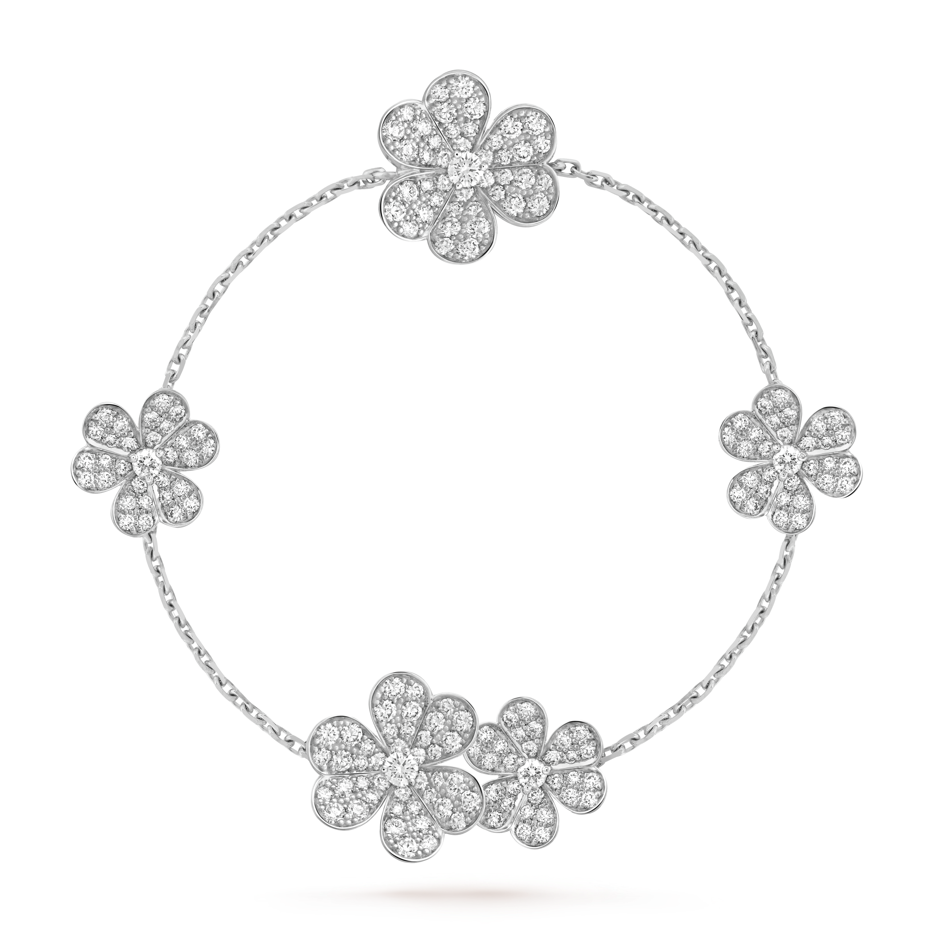 Frivole bracelet, 5 flowers  white gold, Diamond