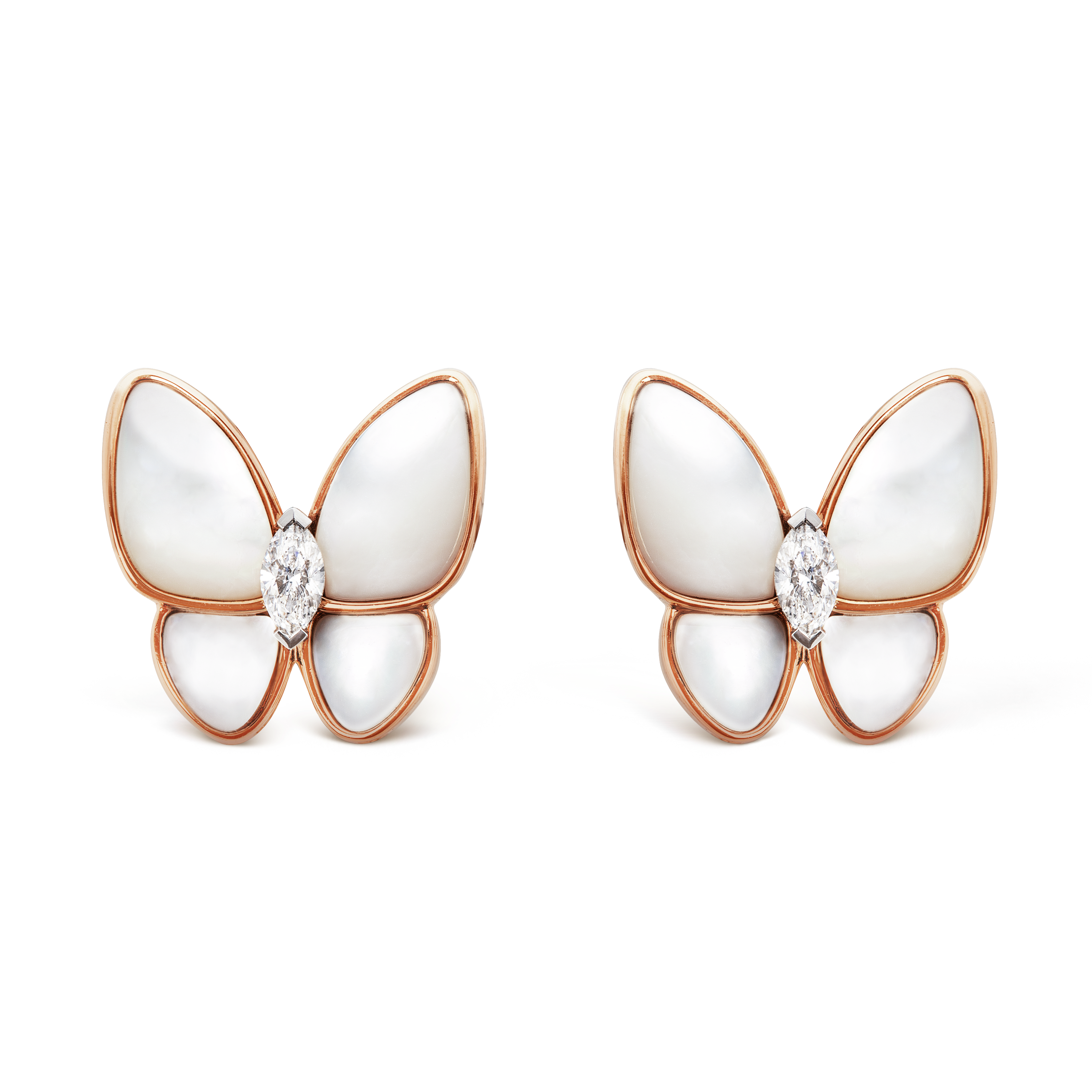 Two Butterfly earrings  rose gold, Diamond