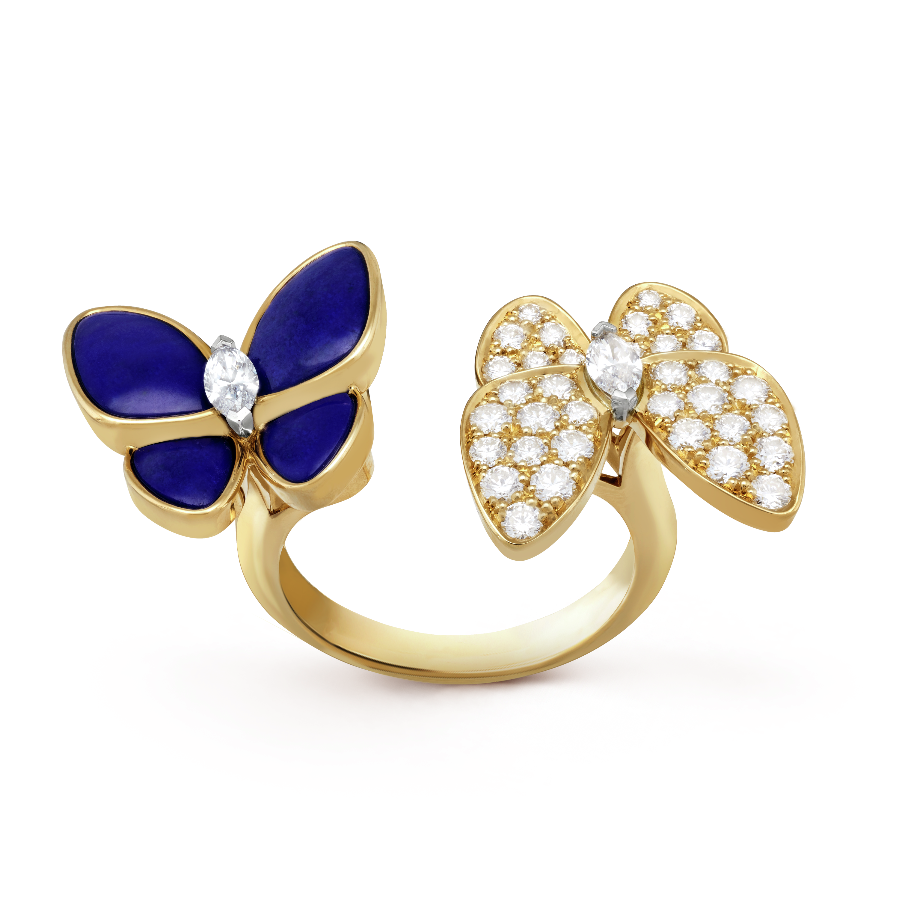 Two Butterfly Between the Finger ring  yellow gold, Diamond