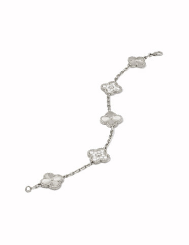 Alhambra bracelet, 5 motifs white gold, Diamond