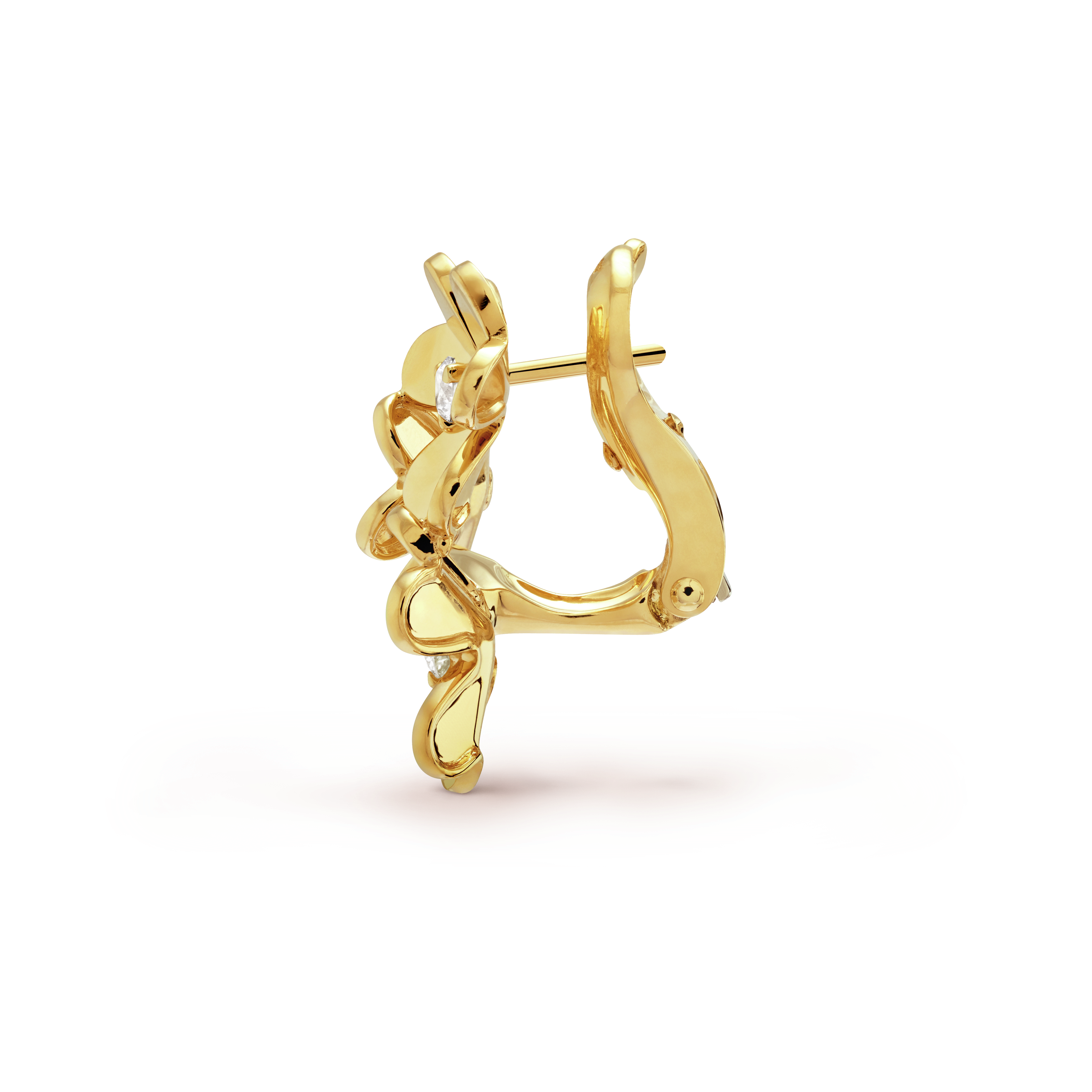 Frivole earrings, 3 flowers, mini model  yellow gold, Diamond