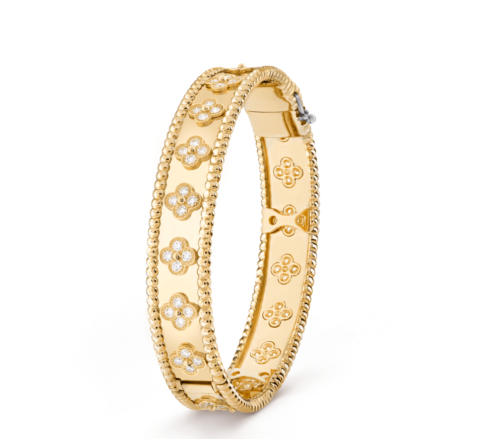 Perlée clovers bracelet, small model Yellow gold, Diamond
