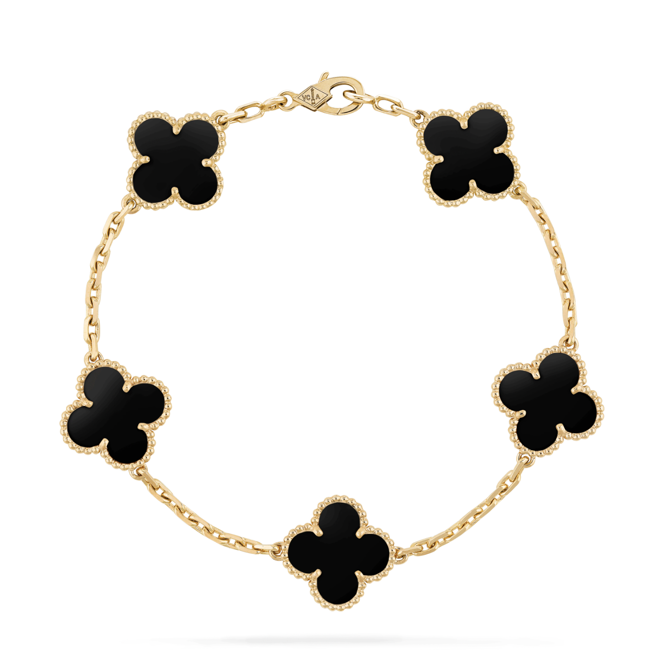 Van Cleef&Arpels Vintage Alhambra 18K yellow gold bracelet, 5 motifs, Onyx