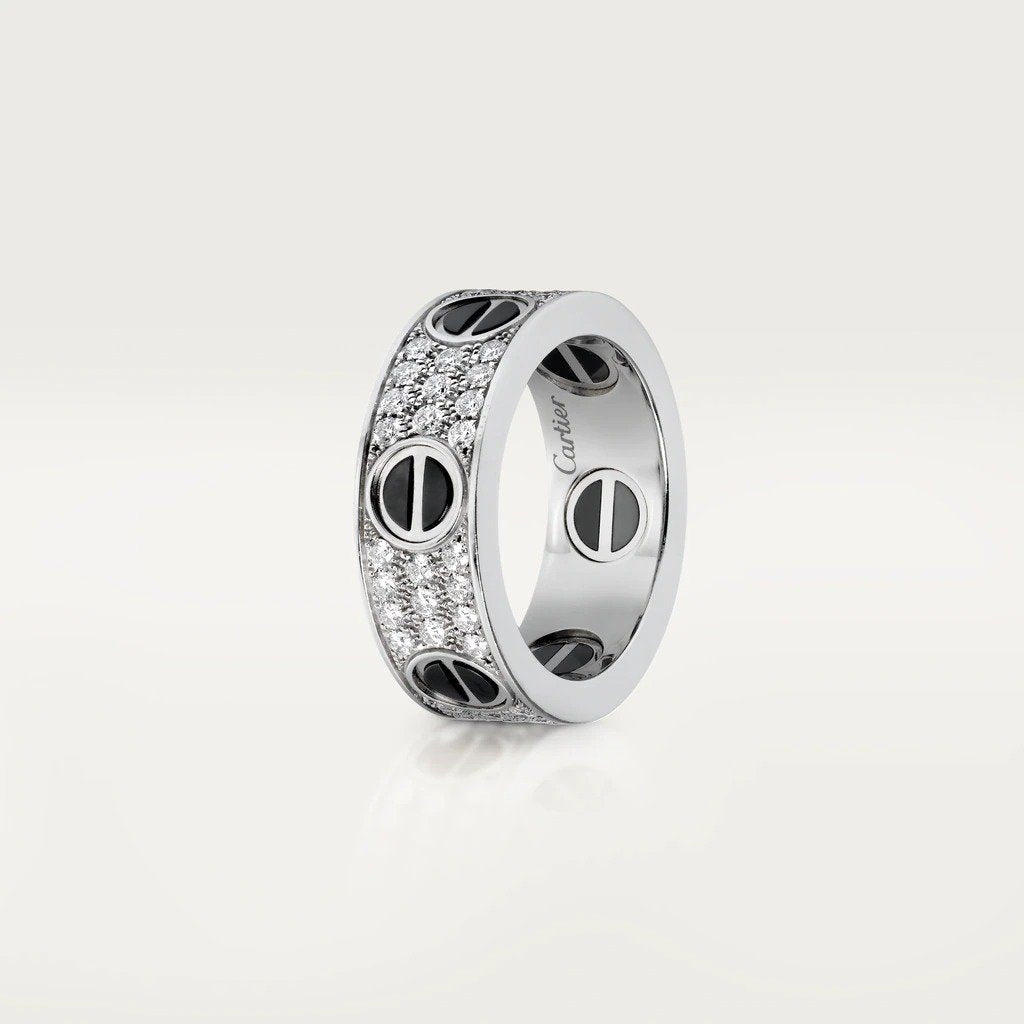 KADIR-LOVE RING DIAMOND-PAVED, CERAMIC WHITE GOLD, CERAMIC, DIAMONDS