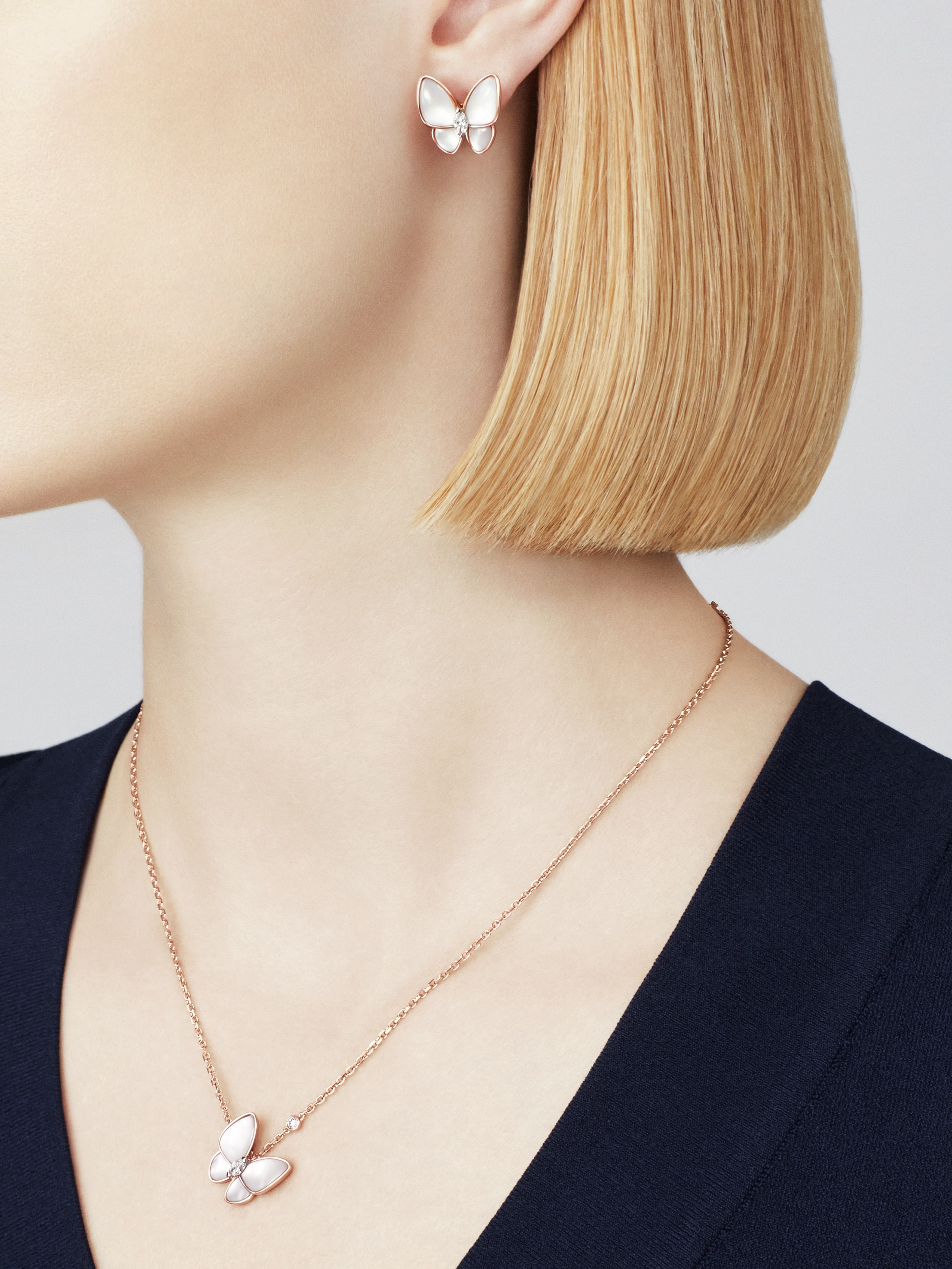 Two Butterfly earrings  rose gold, Diamond