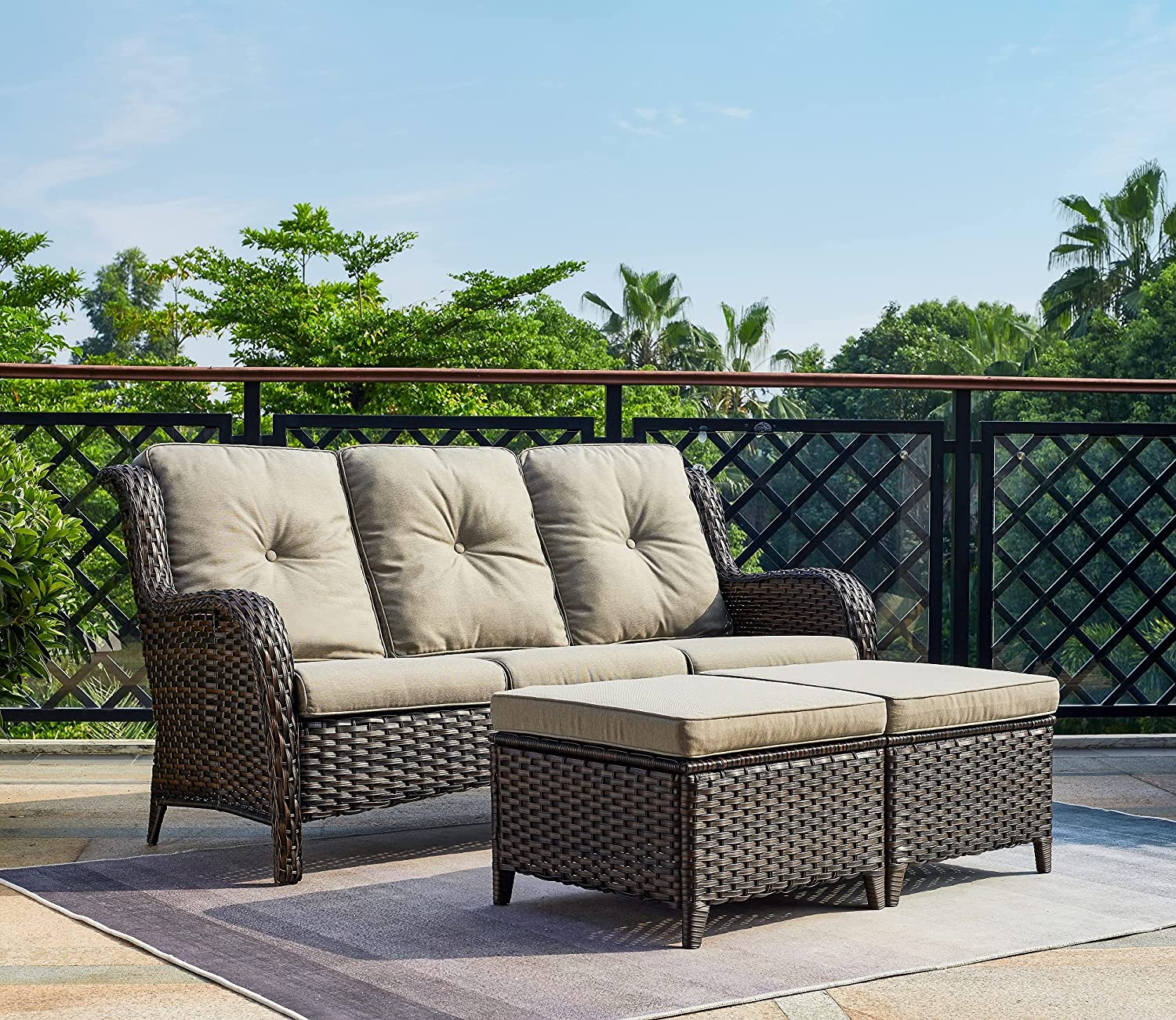 【Furniture】Outdoor Furniture Set, 5-Pc Patio Wicker Sofa Set with 3