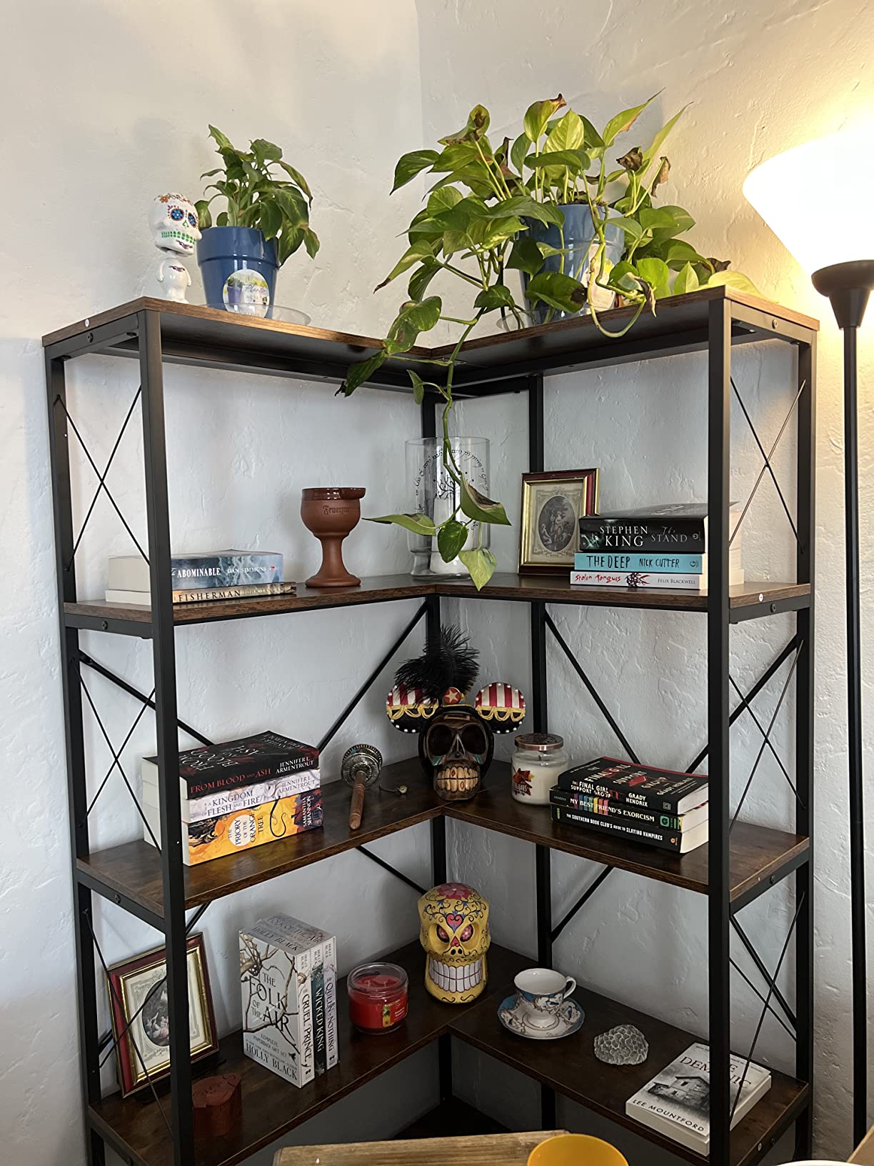 5Shelf Corner Bookshelf, Large Modern Corner Bookcase, 5Tier Tall