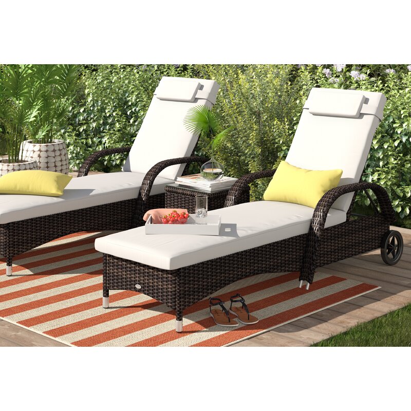 【Furniture】3 PCS Patio Wicker Chaise Lounge Chair Set, Outdoor