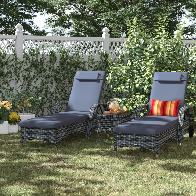 【Furniture】3 PCS Patio Wicker Chaise Lounge Chair Set, Outdoor