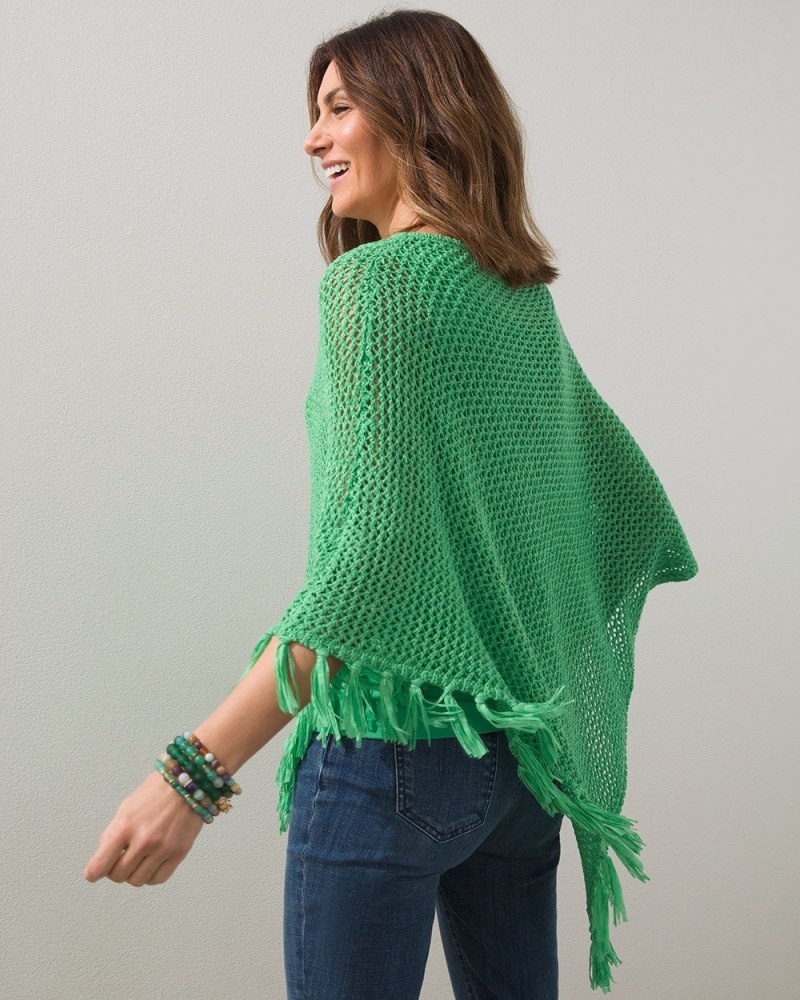 Green Tape Yarn Poncho Verde Fresco