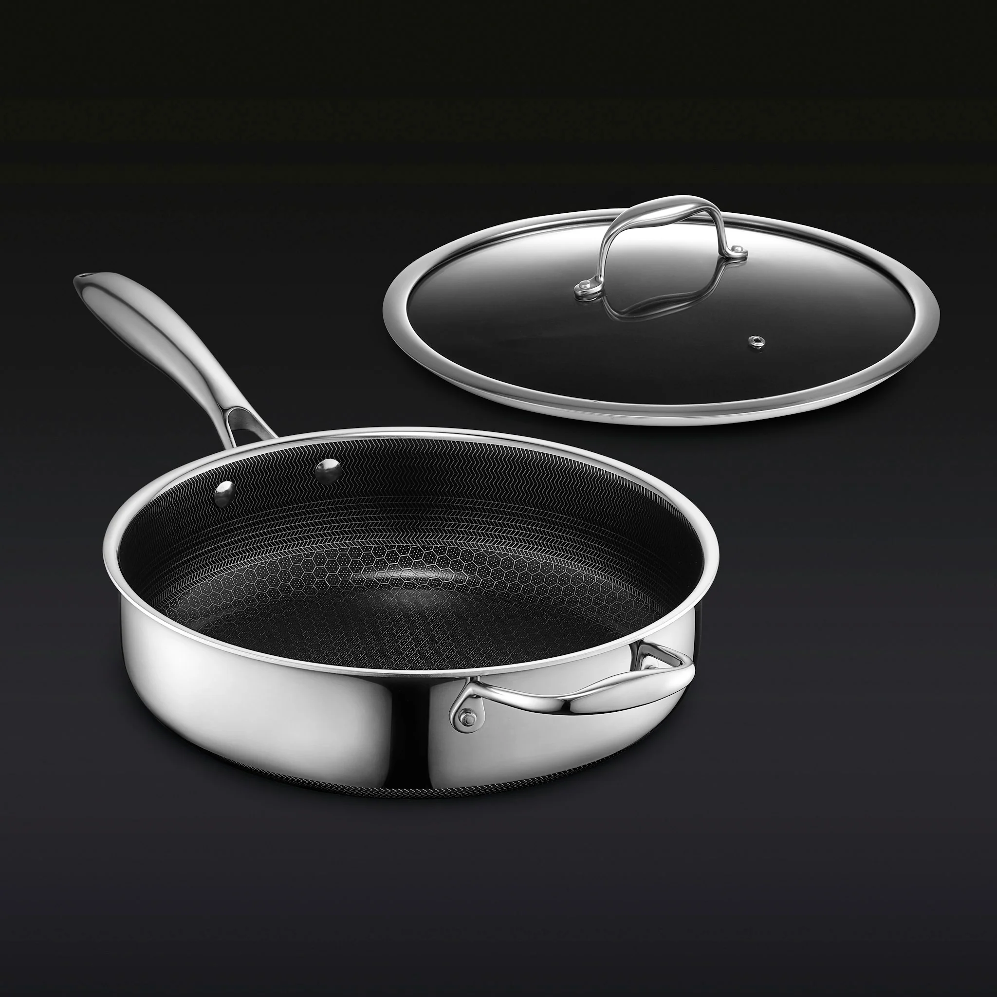 Hybrid Deep Sauté Pan with Lid, 3.3-Qt