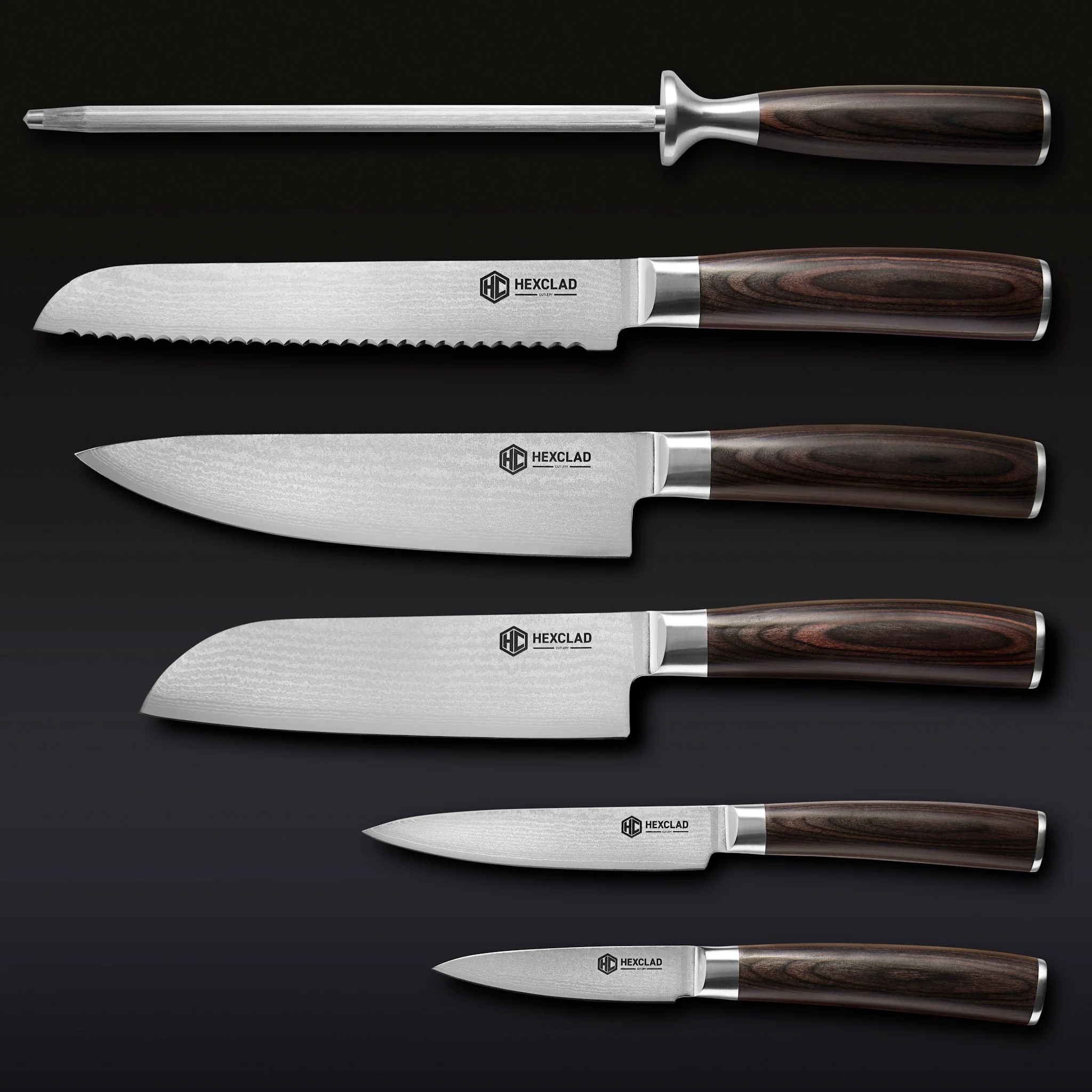 Damascus Steel Knife Set, 6-pc (Espresso)