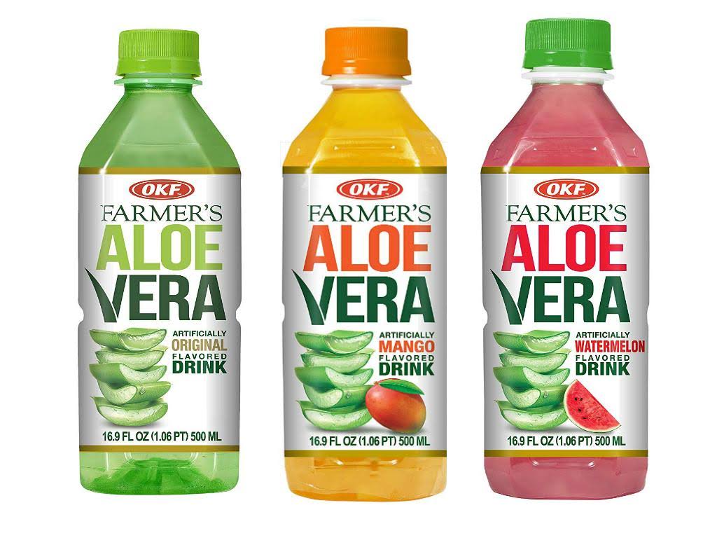 Okf Farmers Aloe Vera Drink Original Mango And Watermelon 169 Fluid Ounce Pack Of 20 Each 4557