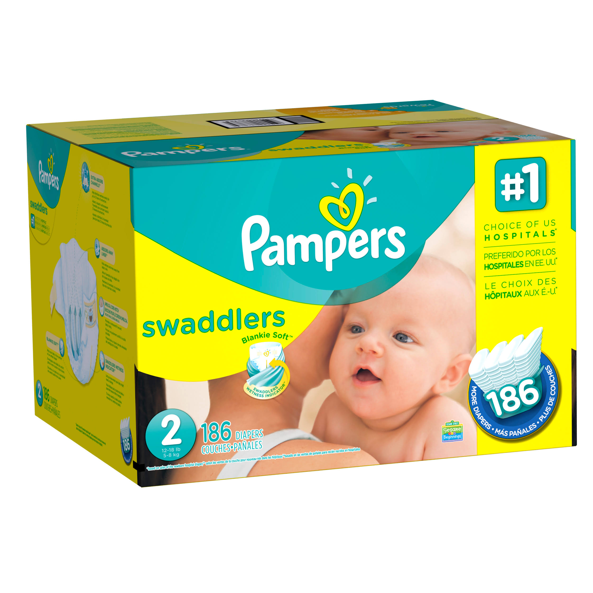 Pampers Swaddlers Size 2 Diapers 186 ct Box