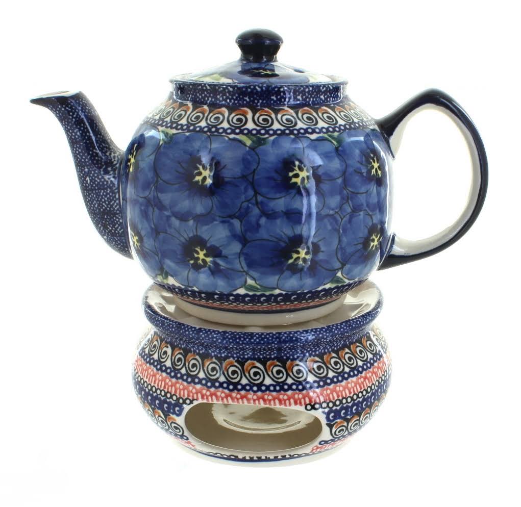 Zaklady Blue Art Teapot with Warmer Polish Pottery
