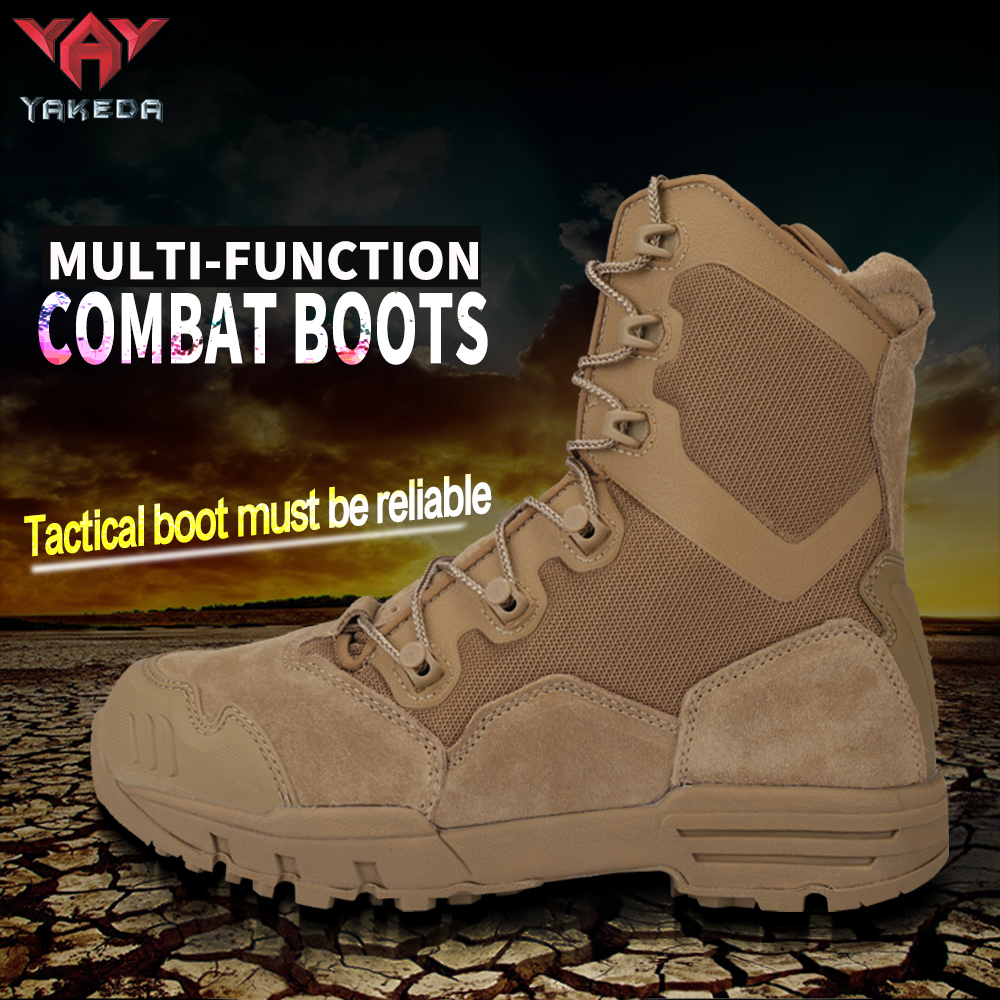 Yakeda Men's Genuine Leather shoes Wear-resistant Climbing Trekking Outdoor Hiking Boots Tactical - ForcesArmy