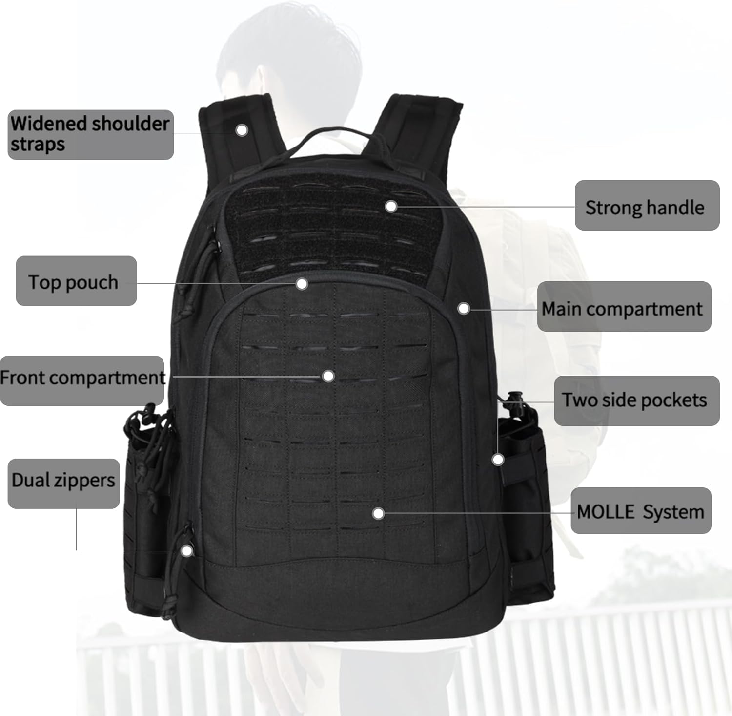 BK-2258 YAKEDA Military Tactical Backpacks,Laser-cutting Army Backpack Large Bug Out Bag Travel Backpack for Men 50L - ForcesArmy