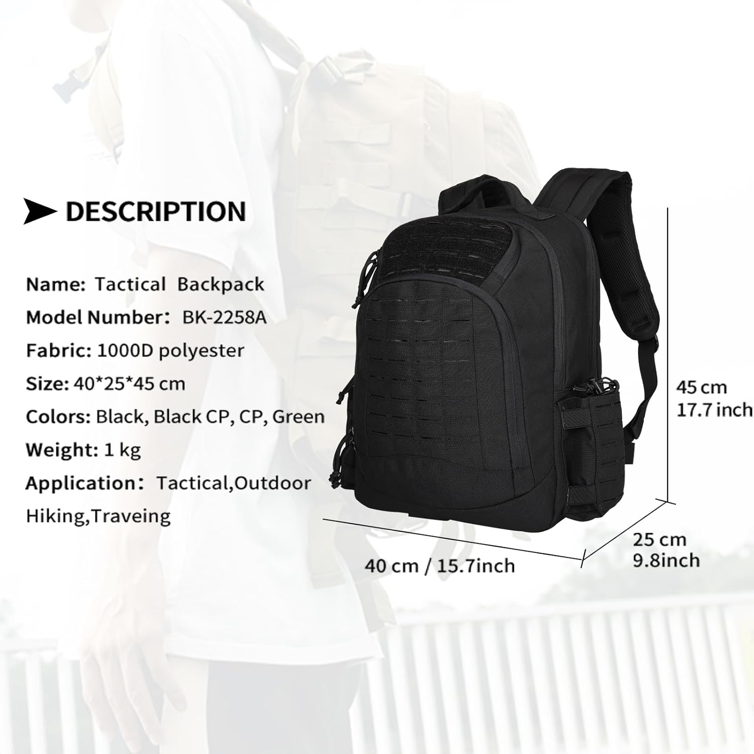 BK-2258 YAKEDA Military Tactical Backpacks,Laser-cutting Army Backpack Large Bug Out Bag Travel Backpack for Men 50L - ForcesArmy