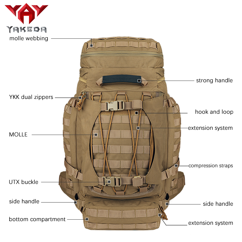 19780 YAKEDA Tactical Backpack Military Rucksack Traveling Hiking Outdoor 90L - ForcesArmy