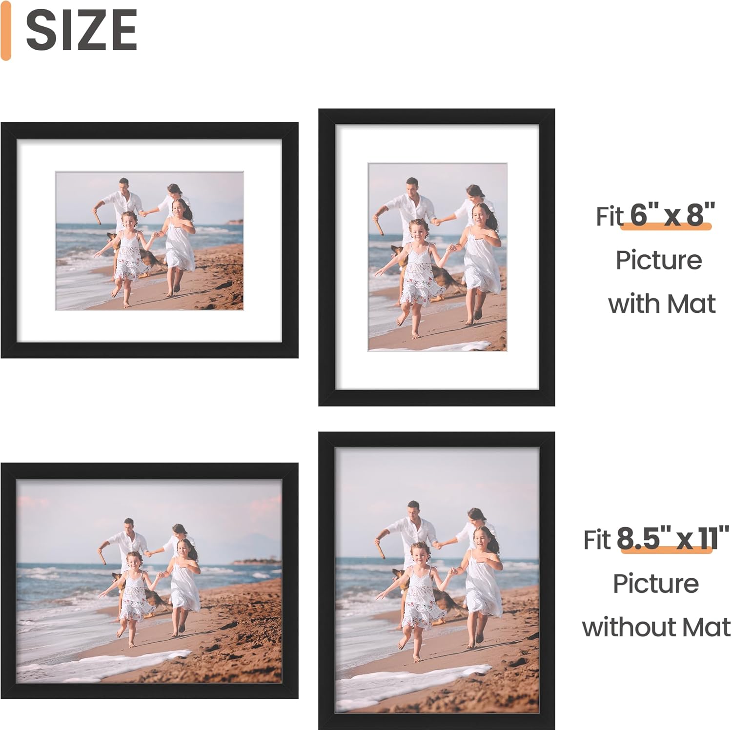 Picture Frame, Display Pictures 6x8 with Mat or 8.5x11 Wall Hanging Photo Certificate Frame - ForcesArmy