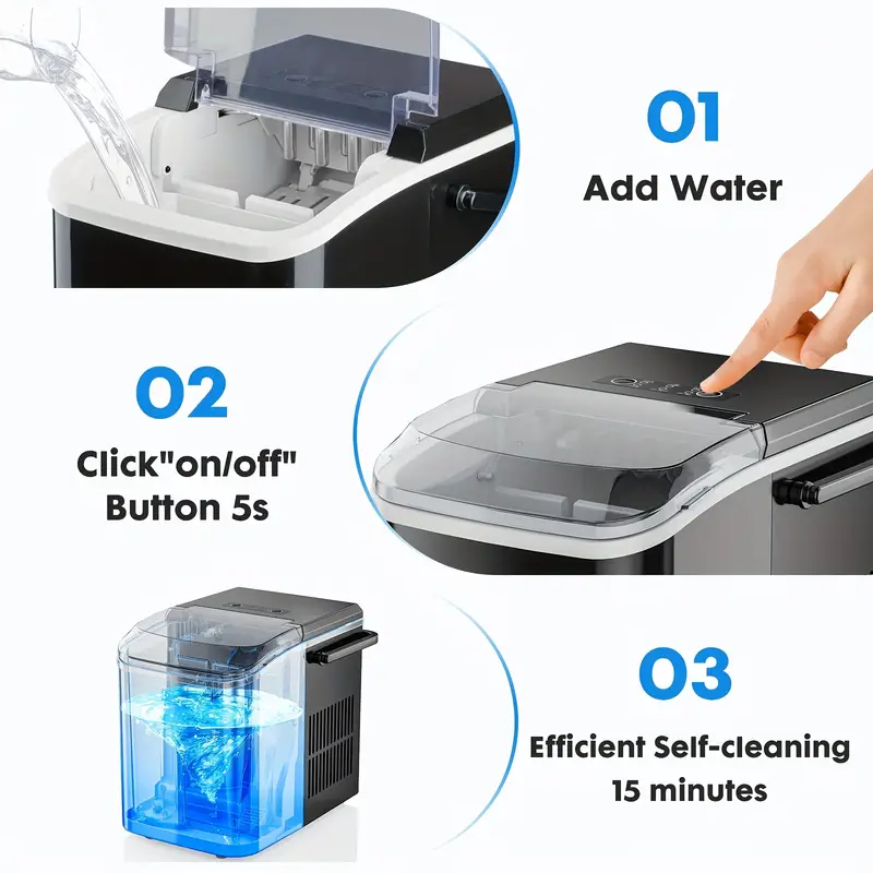 Countertop Ice Maker Machine With Handle Auto-Cleaning Multiple Ice Cube Sizes - ForcesArmy