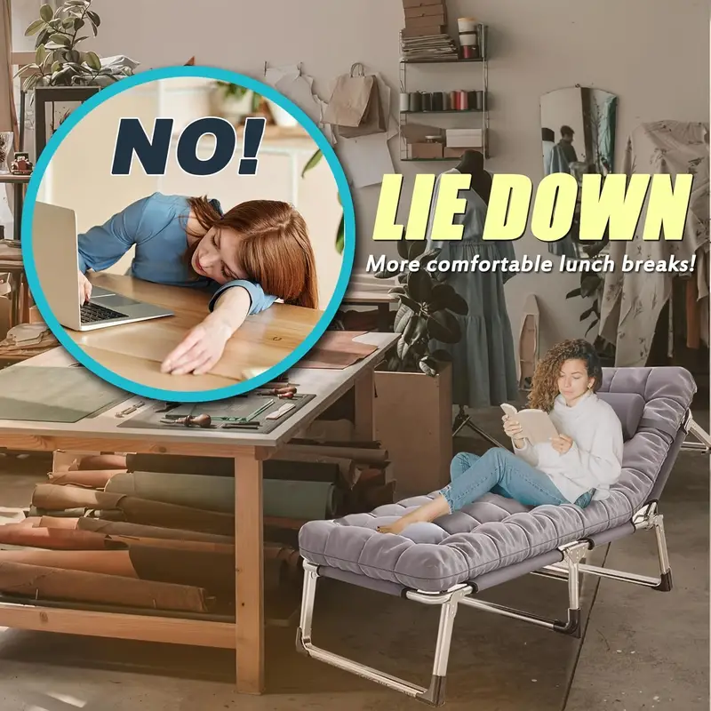 Portable Folding Camping Cot – Oversize, 5-Position Reclining Chair with Pillow - ForcesArmy