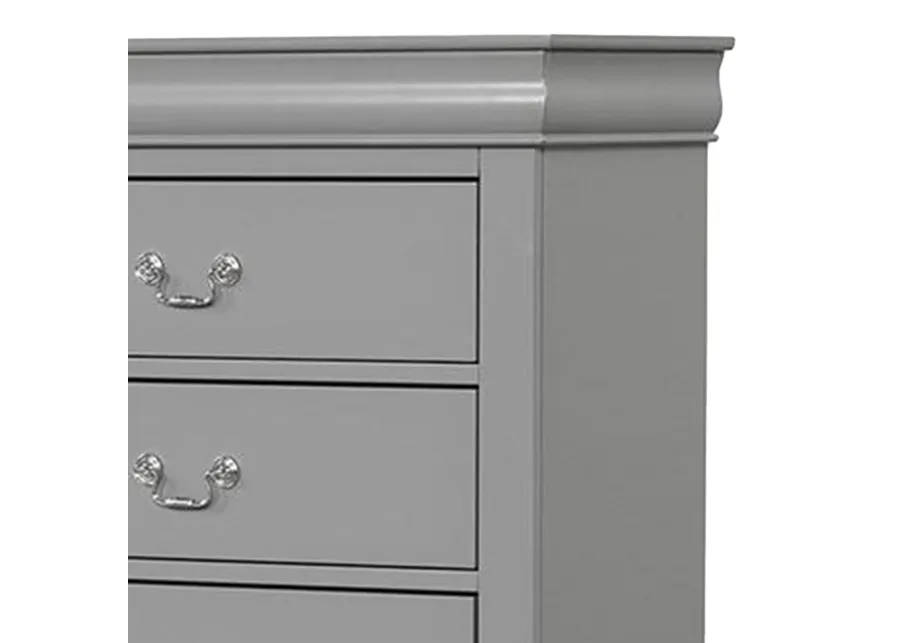 Ryla Tall Dresser Chest, 5 Drawers, Metal Handles, Light Gray Solid Wood