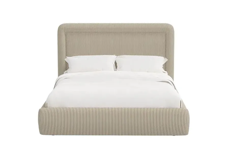 Marisa Platform Bed - Jane Stripe - Brown, Upholstered, Comfortable & Durable