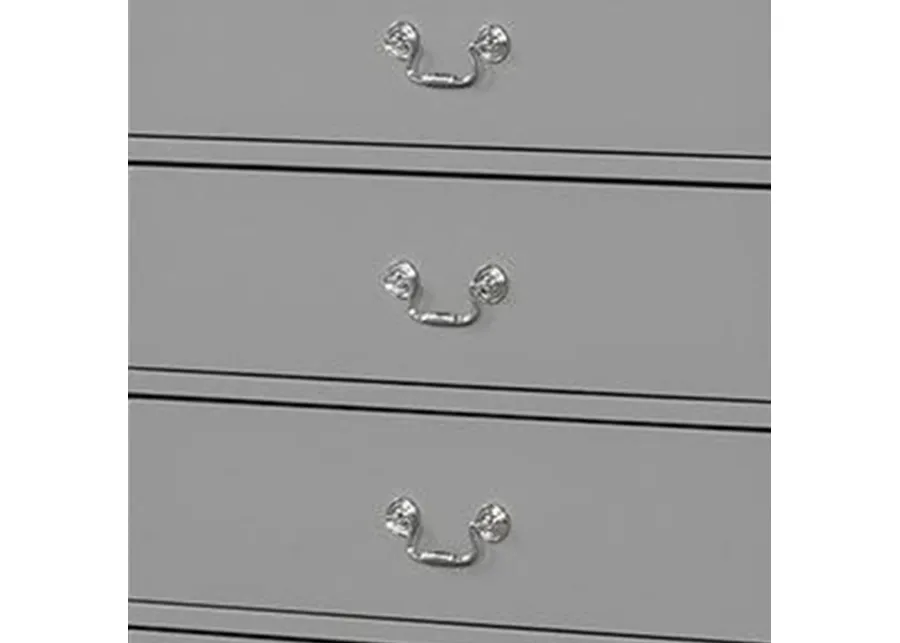 Ryla Tall Dresser Chest, 5 Drawers, Metal Handles, Light Gray Solid Wood