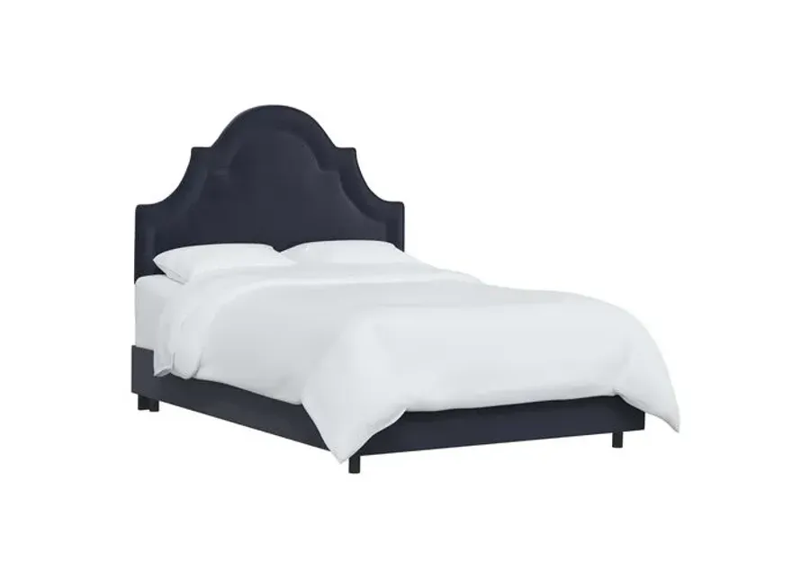 Kennedy Velvet Arched Bed - Blue, Mattress & Box Spring Required, Velvet Uplhostery, Headboard Padding, Comfortable, Durable