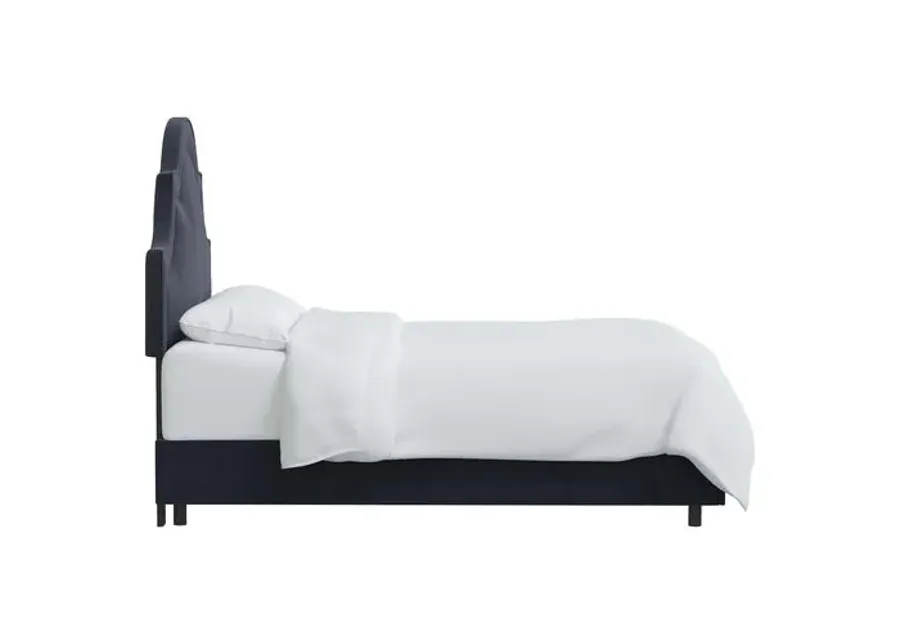 Kennedy Velvet Arched Bed - Blue, Mattress & Box Spring Required, Velvet Uplhostery, Headboard Padding, Comfortable, Durable
