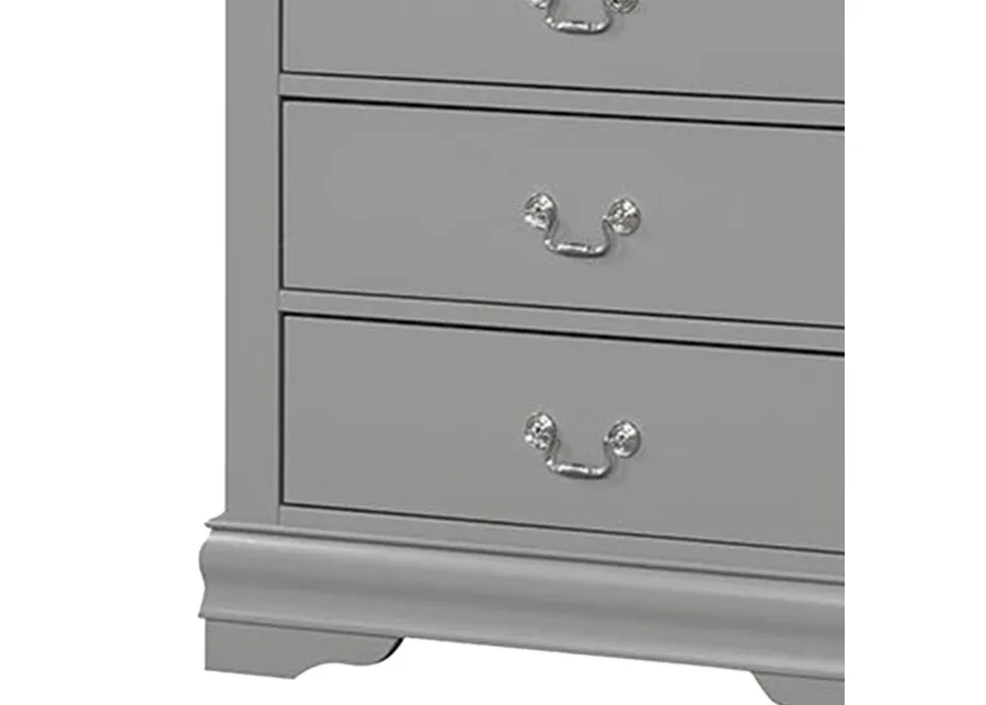 Ryla Tall Dresser Chest, 5 Drawers, Metal Handles, Light Gray Solid Wood
