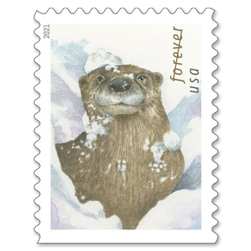 Otters in Snow Forever stamps 2021