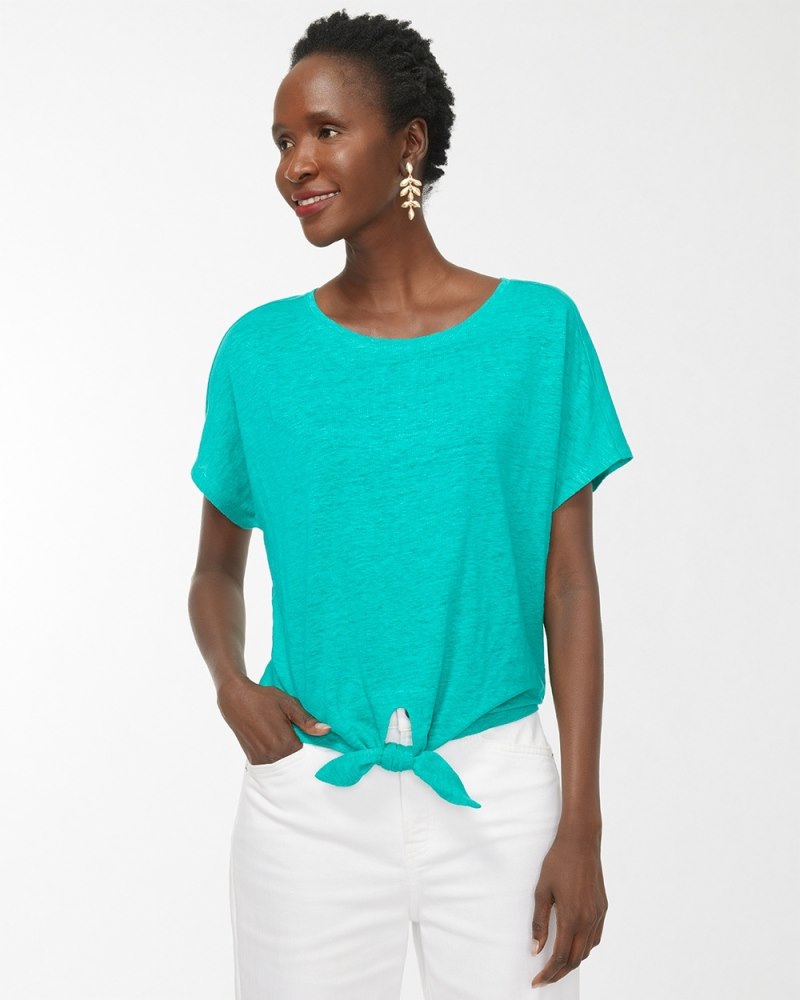 Linen Tie Front Tee Tropical Jade