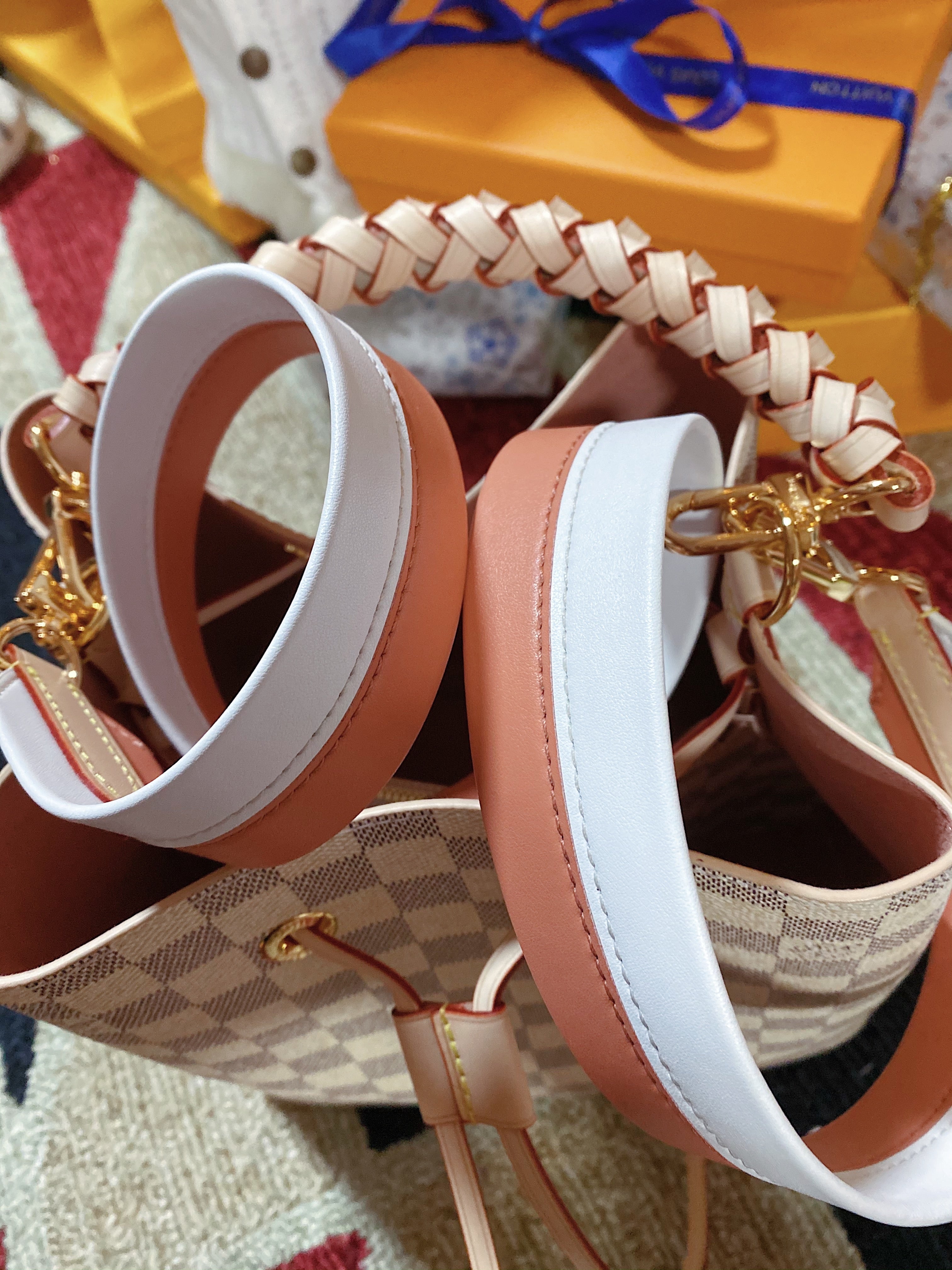 [TOP] Louis Vuitton LV  Noe Bag With Braided Handle 34x26x19cm - Damier Azur