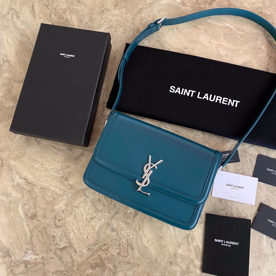 [TOP] Yves Saint Laurent YSL Solferino Medium Shoulder Bag - Blue SHW