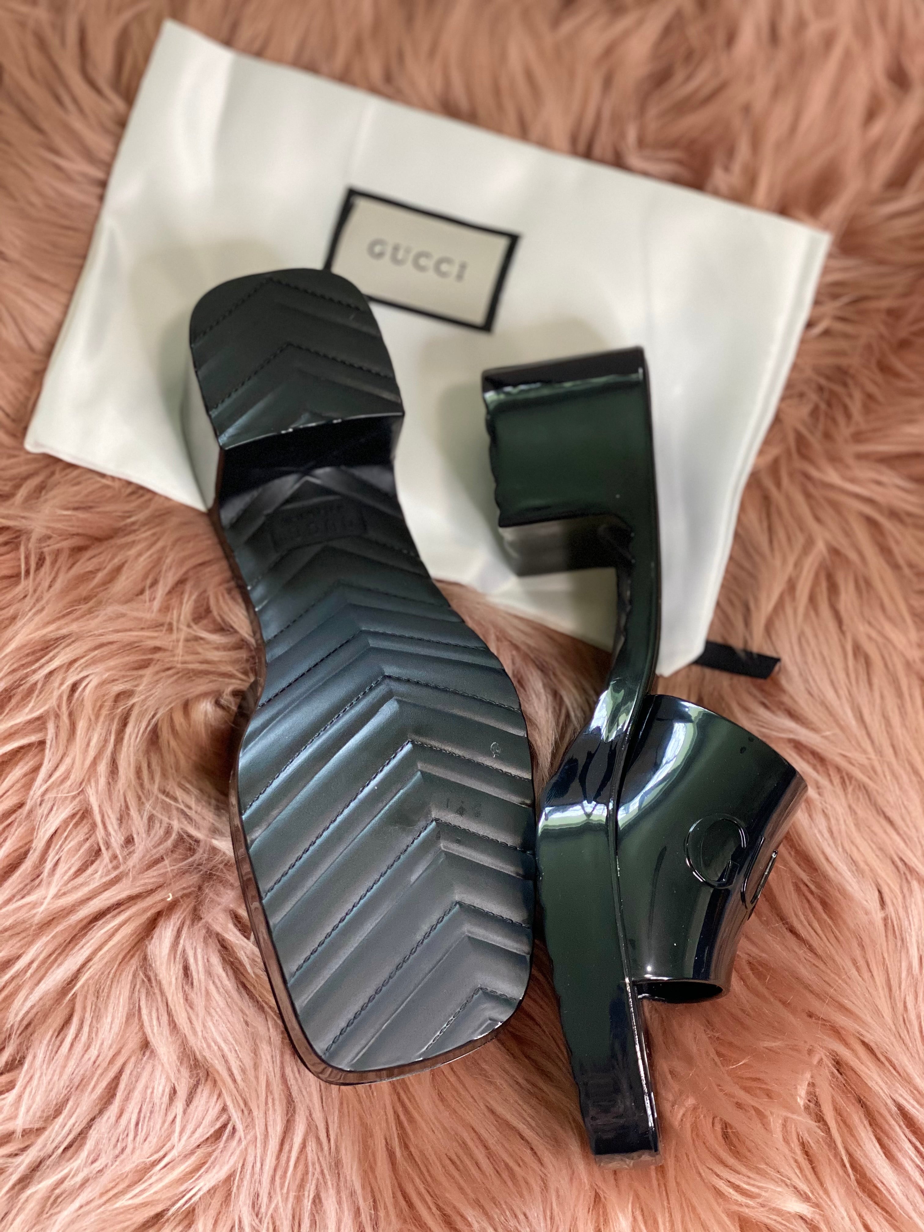 [TOP] GUCCI GG Logo Embossed Rubber Mules - Black