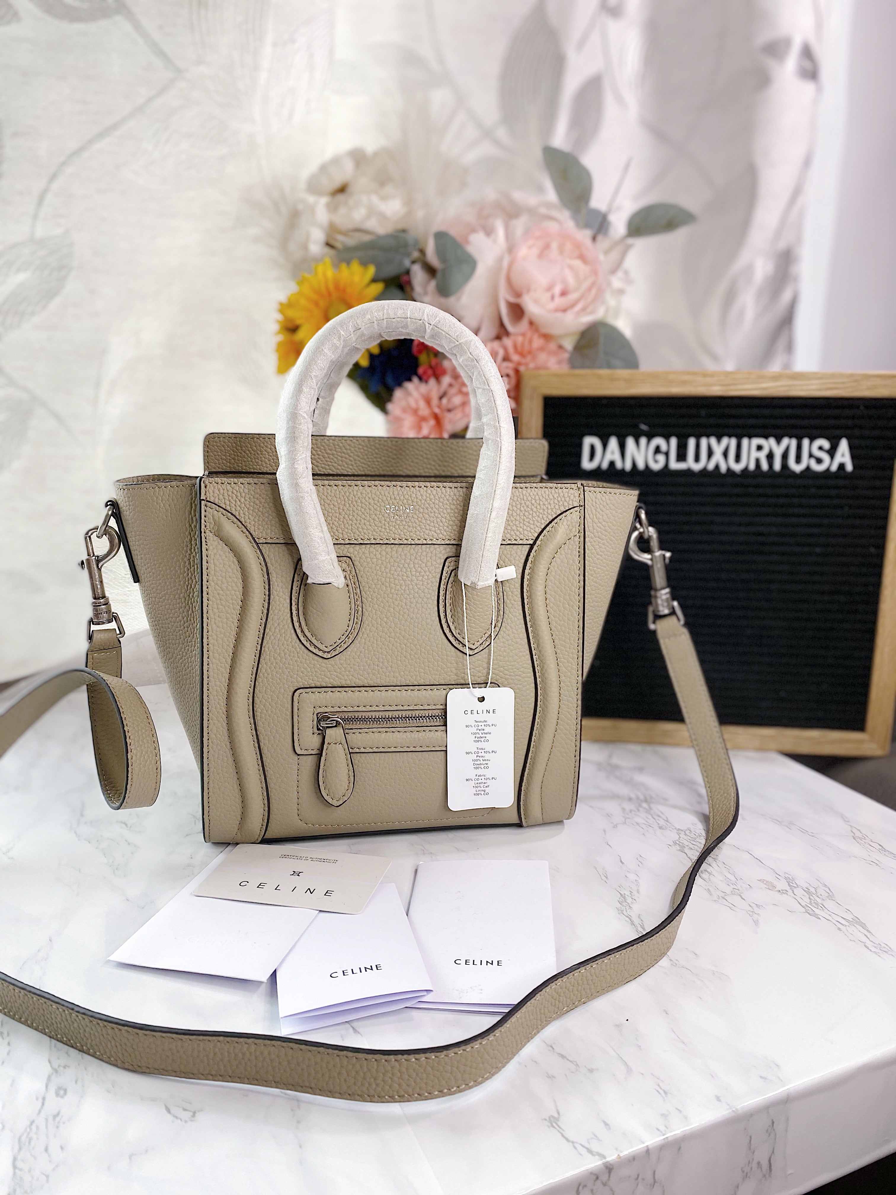 [TOP] CELINE Nano Luggage Bag In Grainy Calfskin 20x20x10cm - Tan