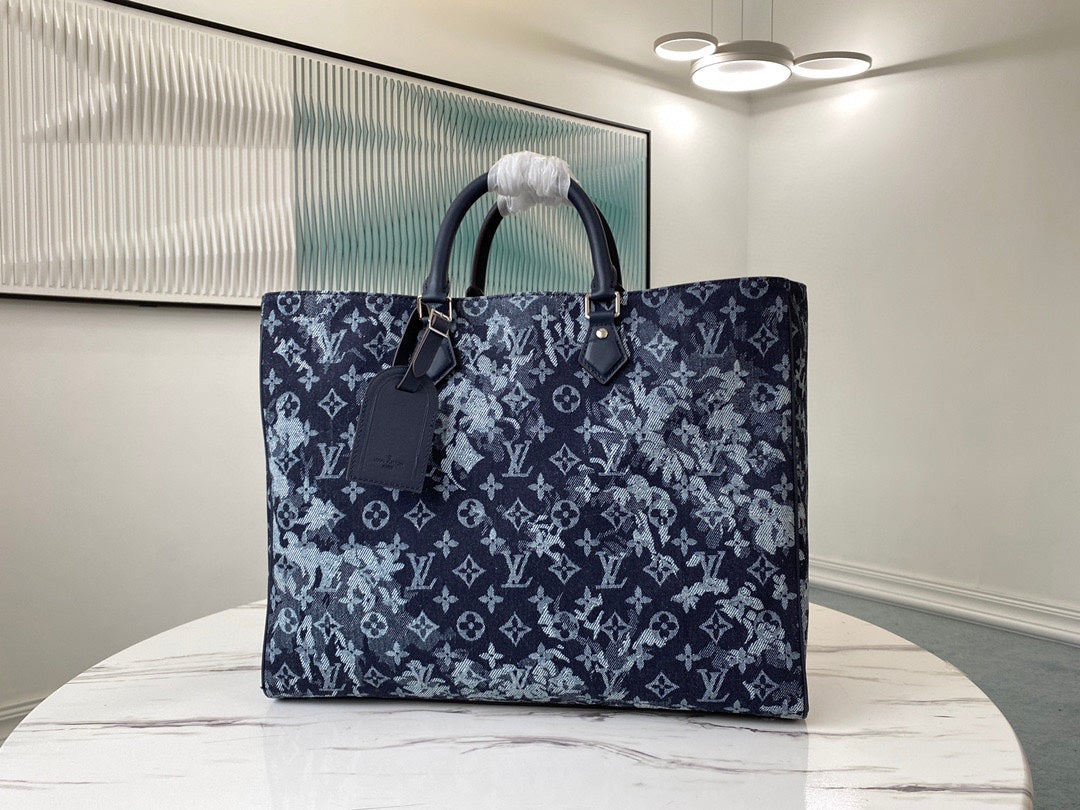 [TOP] Louis Vuitton LV Grand Sac Denim Tote 42x34x14cm-Blue
