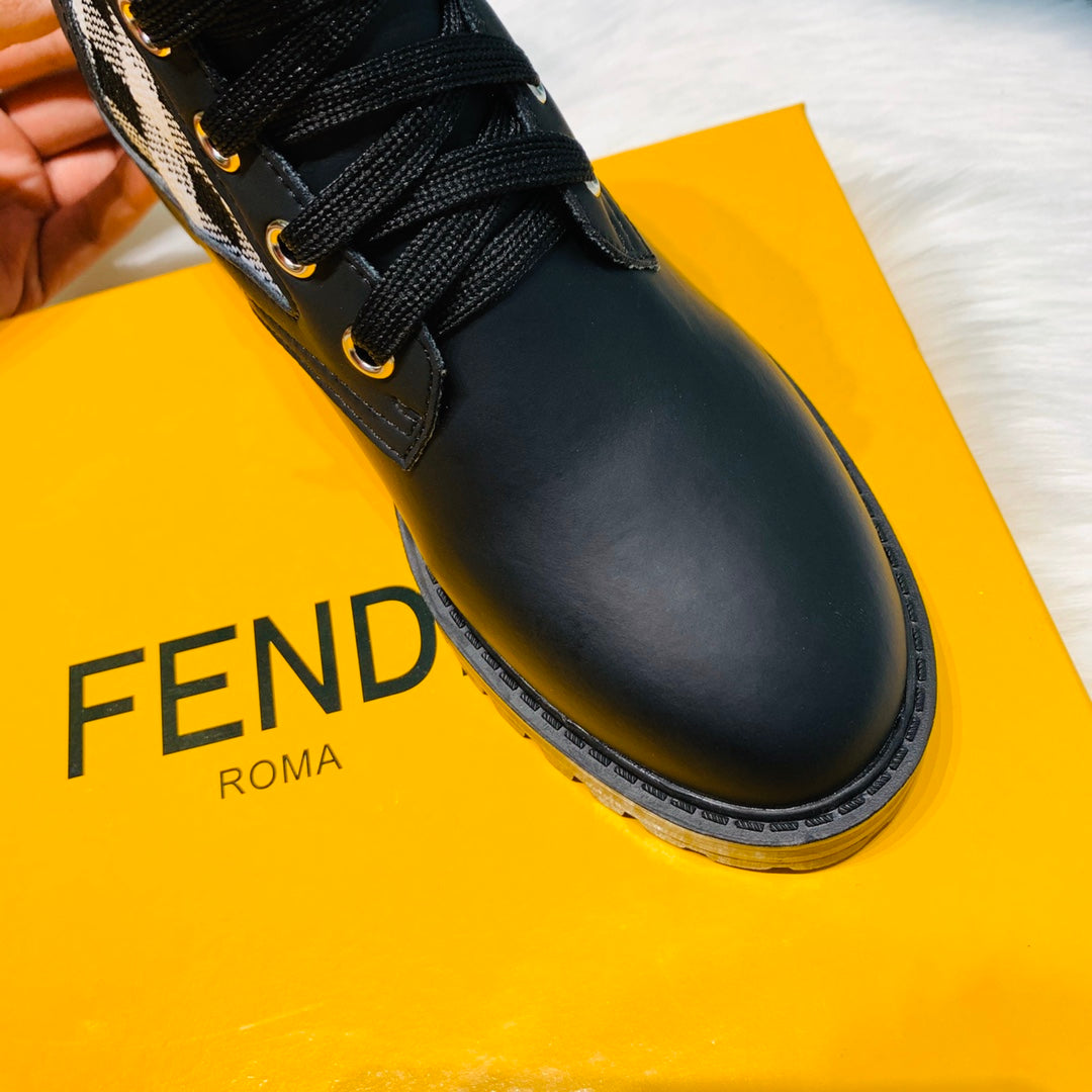 [TOP] FENDI Gingham Sock Lace Up Boots - Black and White Checkers