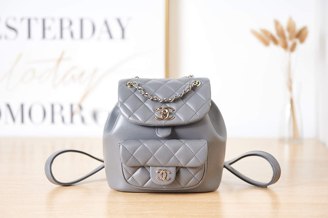 [TOP] CHANEL DUMA BackPack 18×18×12cm - Gray & GHW
