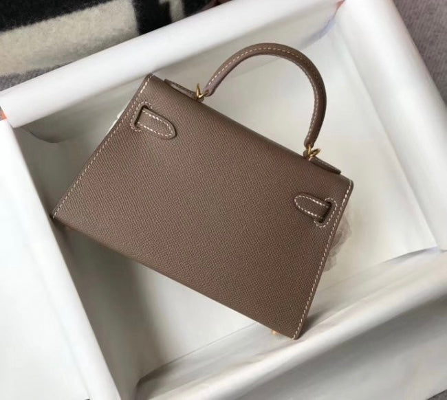[TOP] HERMES Kelly Mini II Epsom Leather 19cm - Dark Grey