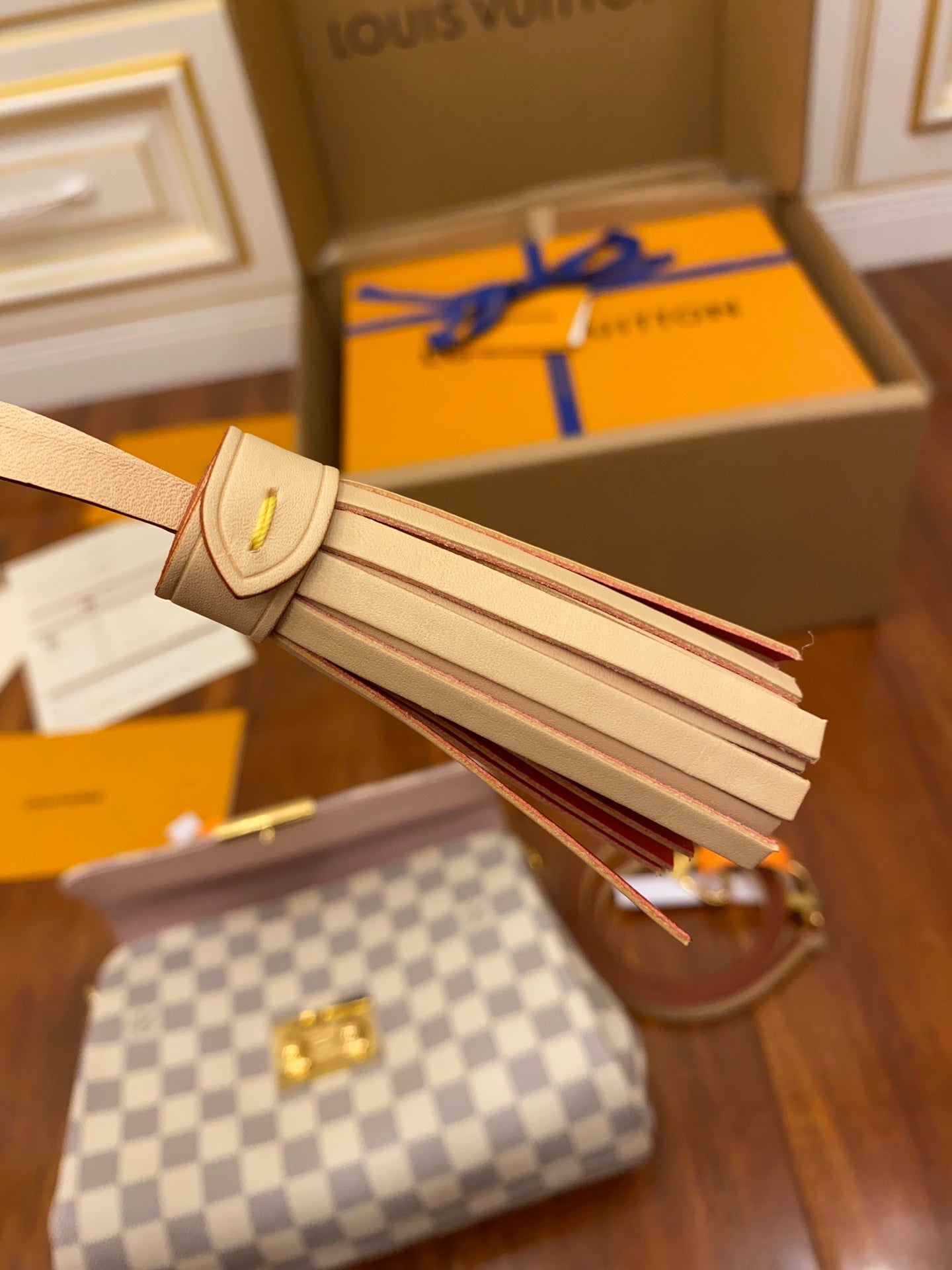 [TOP] Louis Vuitton LV £V Croisette Bag Damier Azur 25x17x9.5CM-Beige