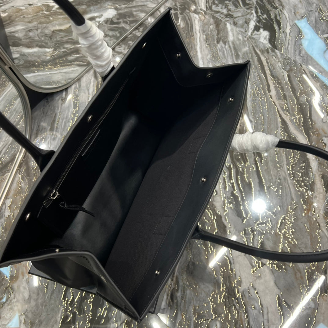 [TOP] Yves Saint Laurent YSL Rive Gauche Leather Tote Bag - Black