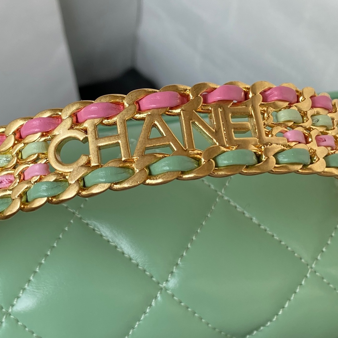 [TOP] CHANEL Mini CoCo Handle Bag 20X14X7.5cm - Green & GHW