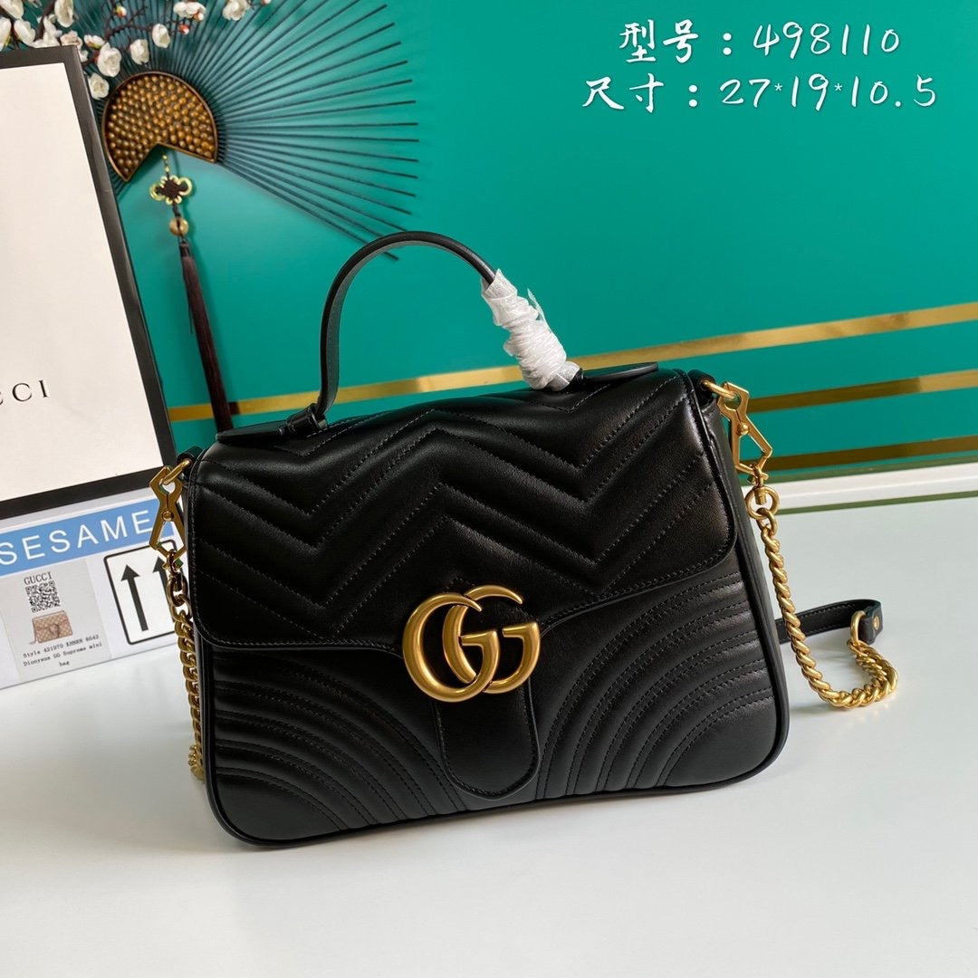 [TOP] GUCCI Marmont Top Handle Bag - Black w GHW