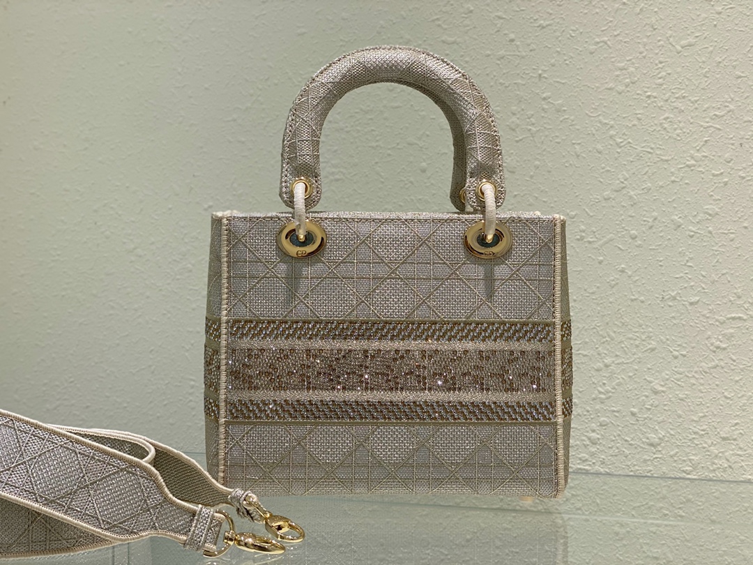 [Top] Christian Dior MINI LADY D-LITE BAG Gold & Pink & Apricot silk embroidery 3 colors